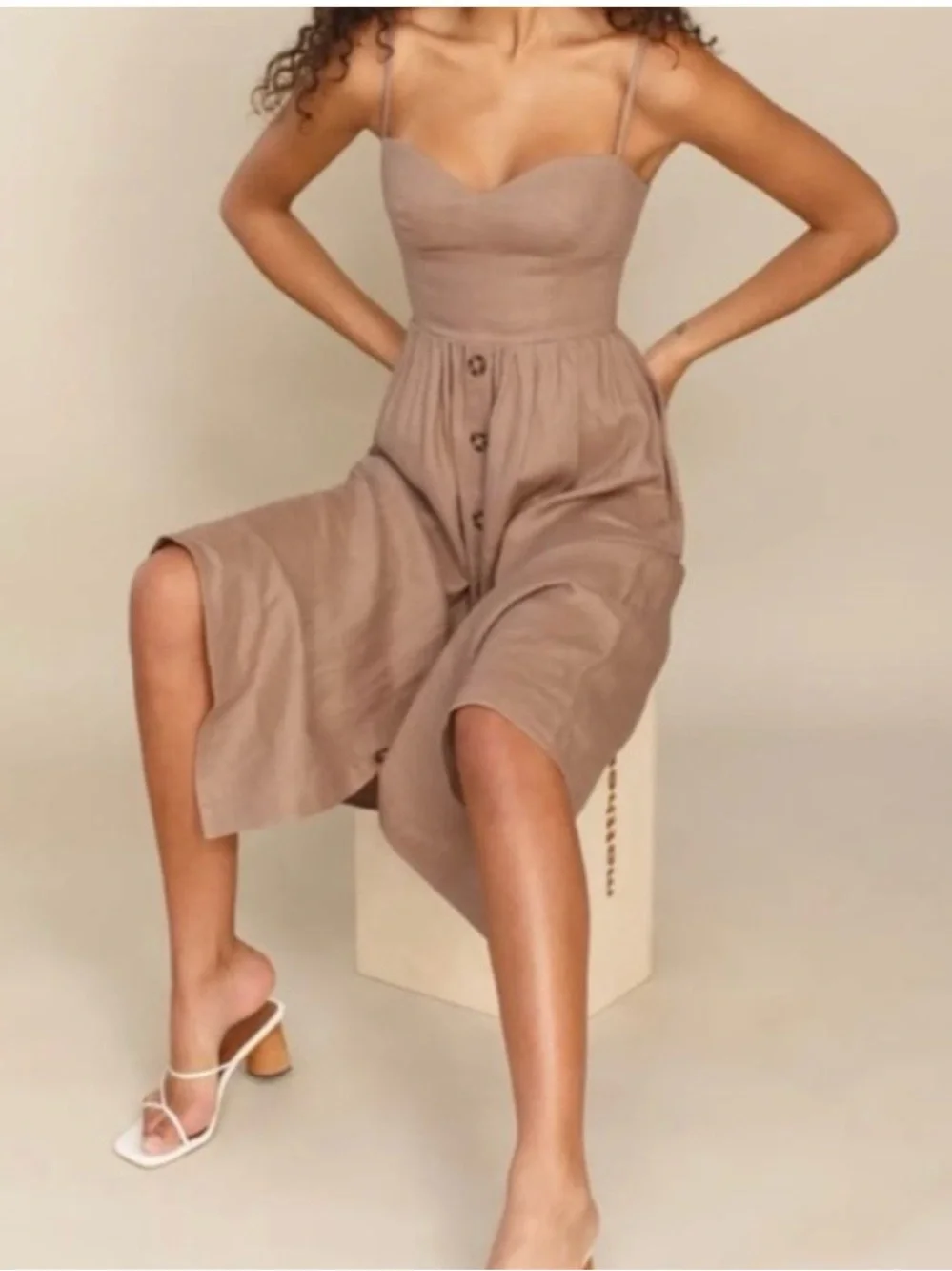 Reformation Cale Linen Midi Dress 10 Peaches Clay Cottagecore Sundress - Picture 12 of 12